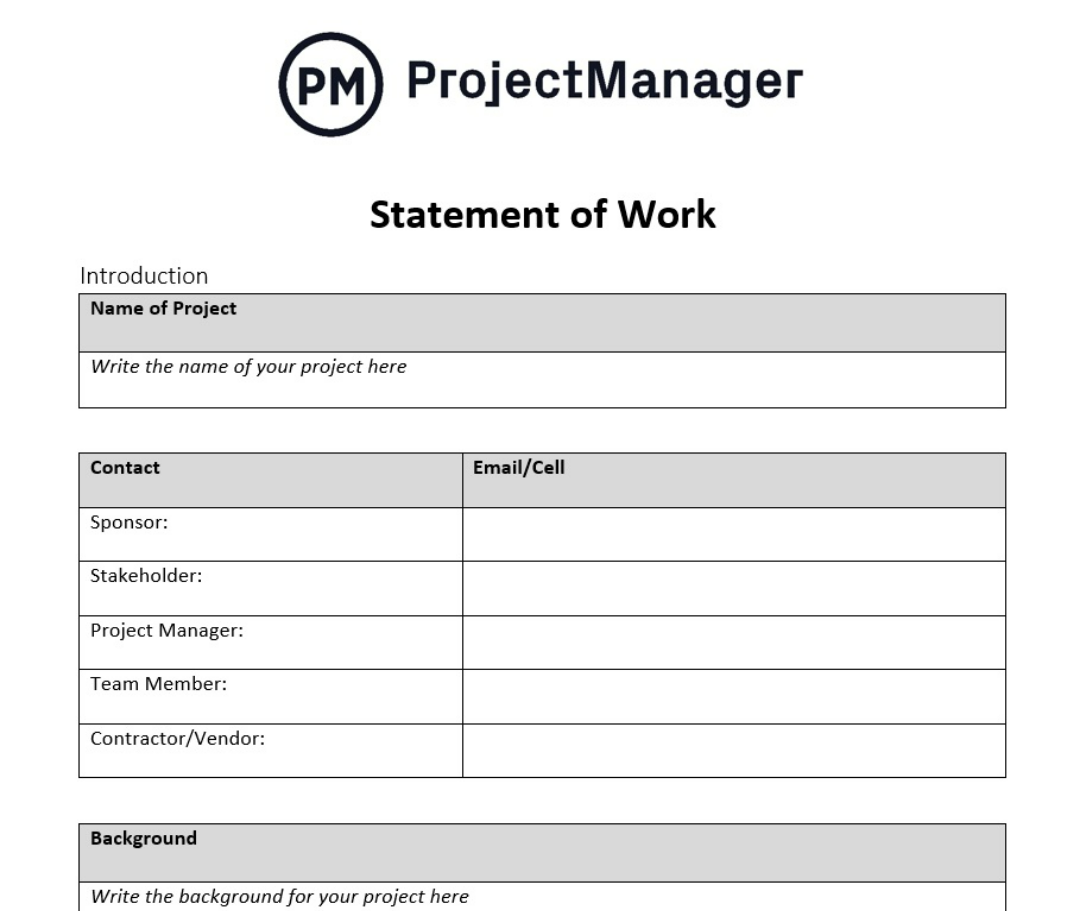 Free Statement of Work for Word