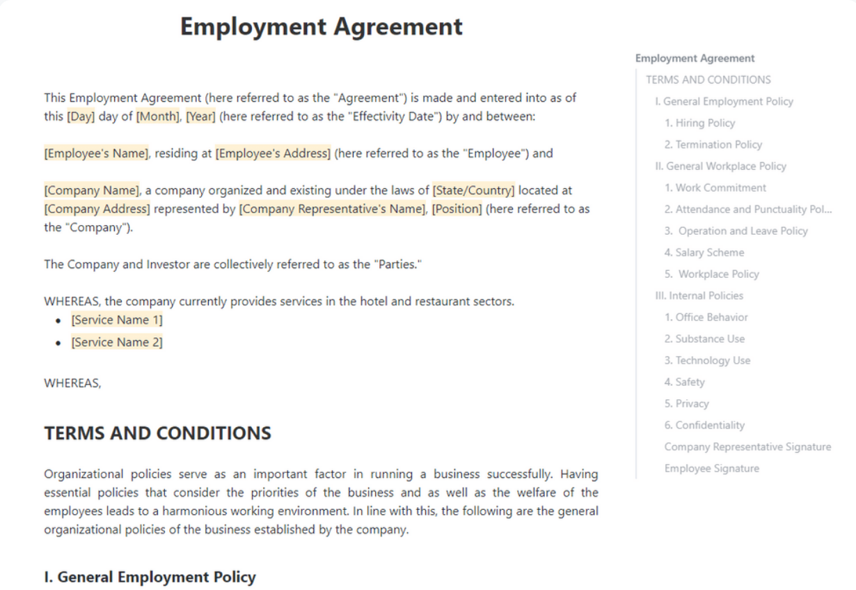 Employment Agreement Template