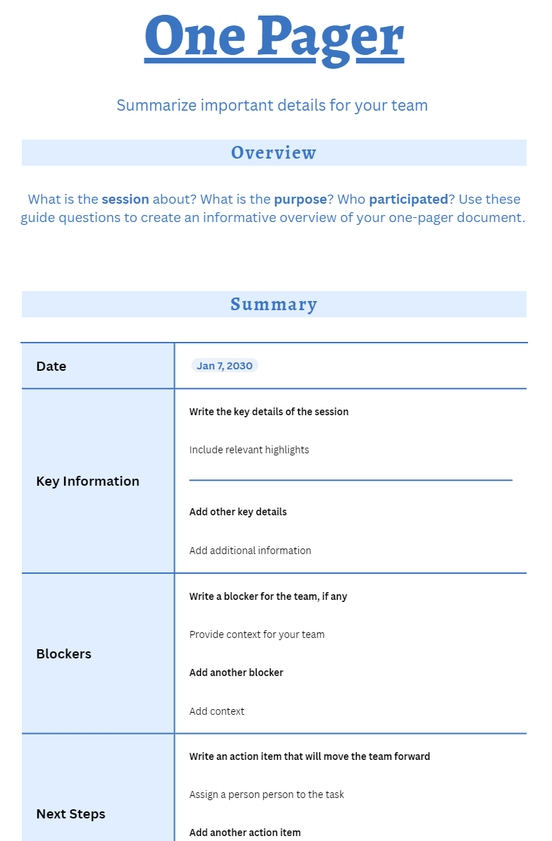 One Pager Example
