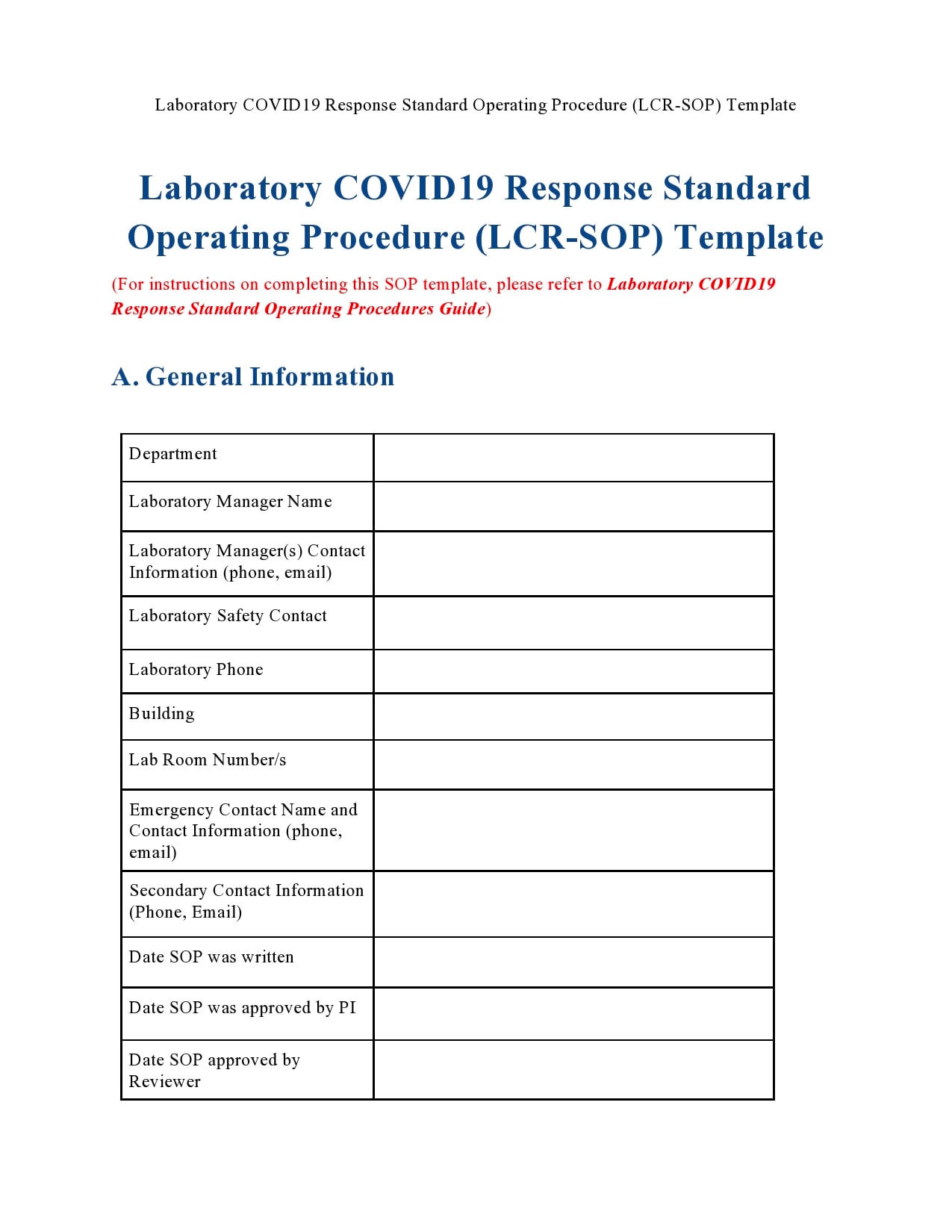 SOP Template for Medical Technicians