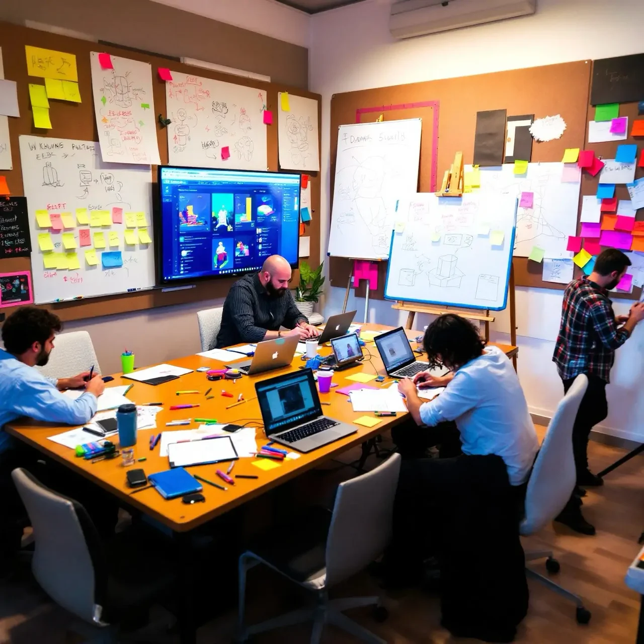 Creative workspace for storyboarding with sketches and digital tools