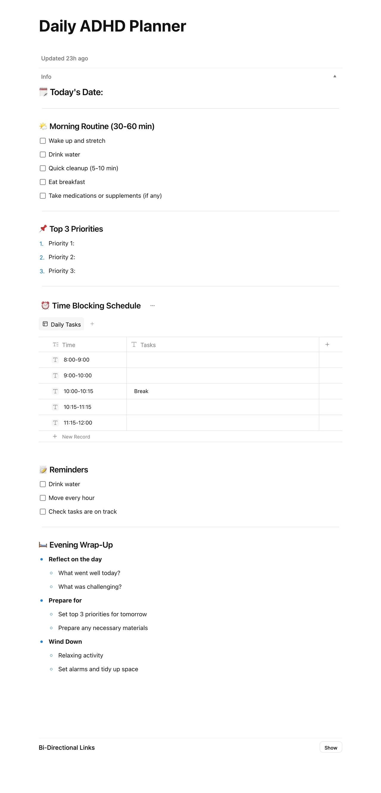 Digital Daily ADHD Planner