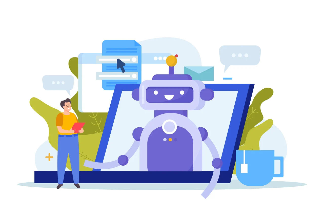 A human expert supervising an AI multitasking with content marketing
