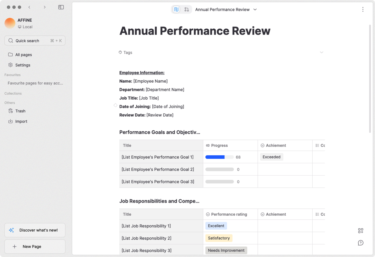 Performance Review Template